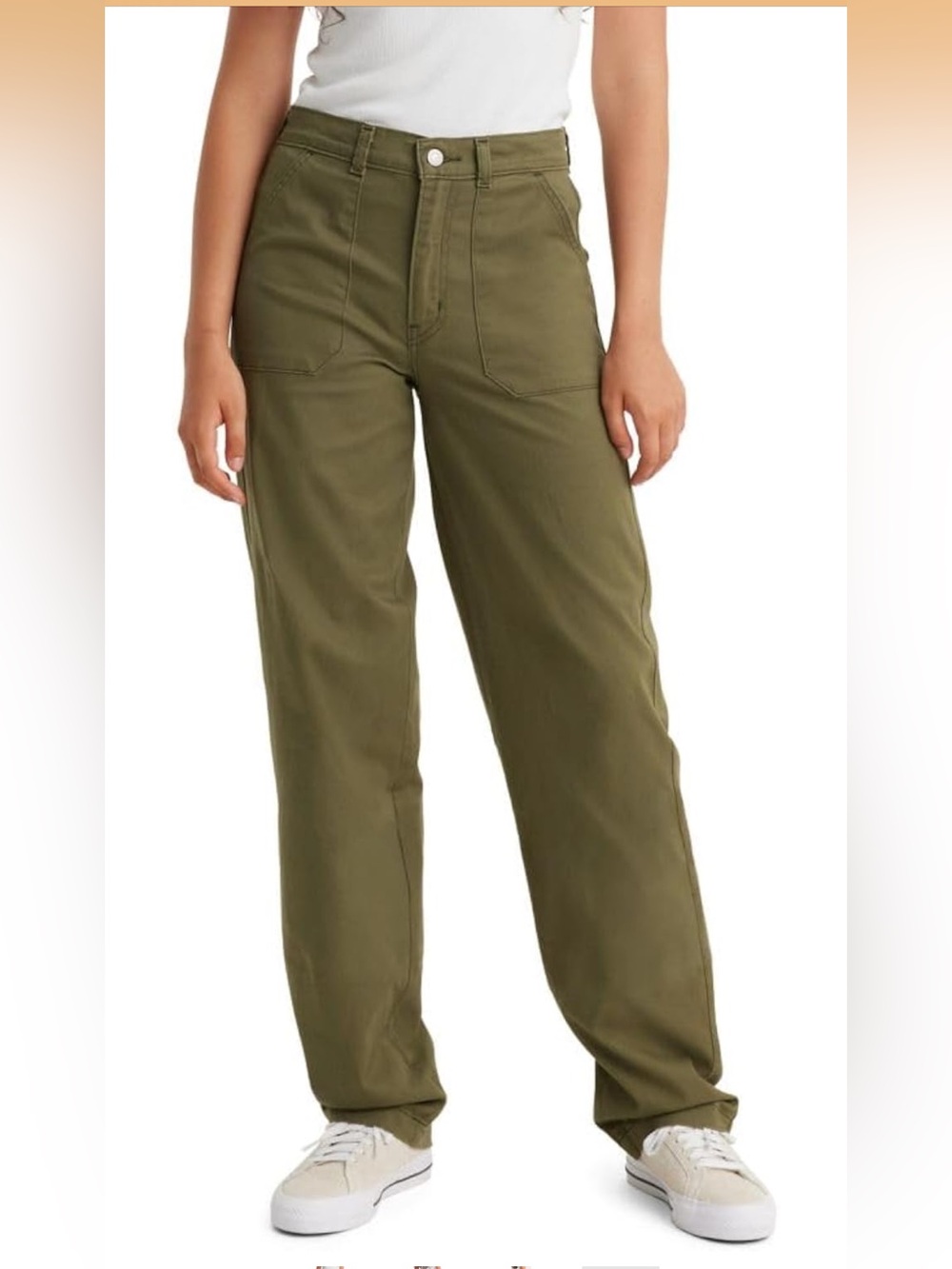 Olive Army Green High-Rise Wide-Leg Utility Pants 26 Levi's Patch Pockets Jean